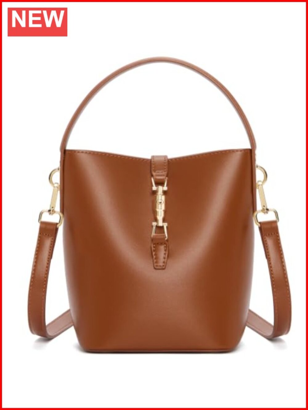 Small Leather Bucket Purse Crossbody Bag Adjustable Strap Shoulder Handbag